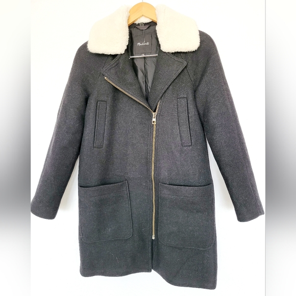 Madewell Women's Eldridge Zip Coat Insuluxe Wool/Cashmere Blend Black/White XS - Picture 3 of 16